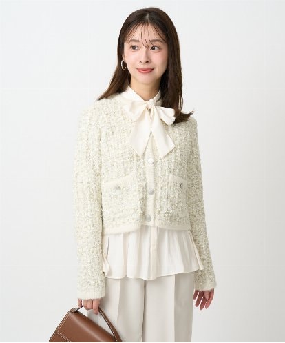 F1SDD62200 MK MICHEL KLEIN(小さいサイズ) 【小さいサイズ】ツイードニットジャケット/洗える