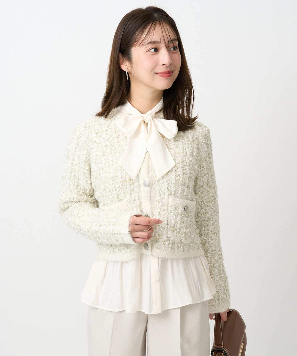 F1SDD62200 MK MICHEL KLEIN(小さいサイズ)(メゾン ドゥ サンク) 【小さいサイズ】ツイードニットジャケット/洗える ホワイト