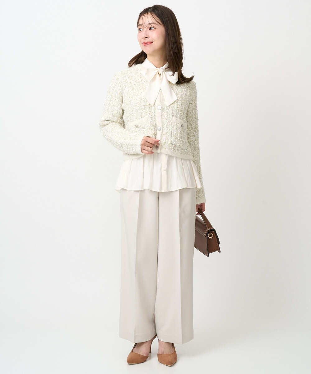 F1SDD62200 MK MICHEL KLEIN(小さいサイズ)(メゾン ドゥ サンク) 【小さいサイズ】ツイードニットジャケット/洗える ホワイト