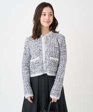 F1SDD62200 MK MICHEL KLEIN(小さいサイズ)(メゾン ドゥ サンク) 【小さいサイズ】ツイードニットジャケット/洗える ホワイト