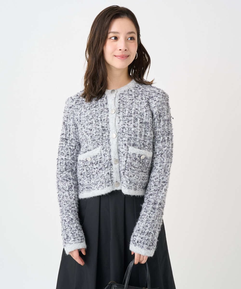 F1SDD62200 MK MICHEL KLEIN(小さいサイズ)(メゾン ドゥ サンク) 【小さいサイズ】ツイードニットジャケット/洗える ホワイト