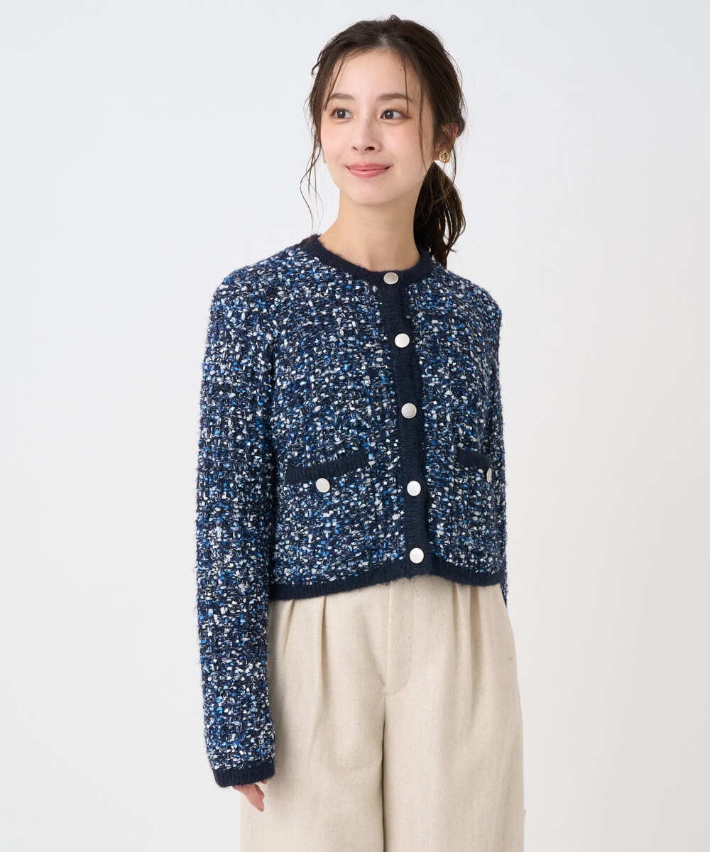 F1SDD62200 MK MICHEL KLEIN(小さいサイズ)(メゾン ドゥ サンク) 【小さいサイズ】ツイードニットジャケット/洗える ホワイト