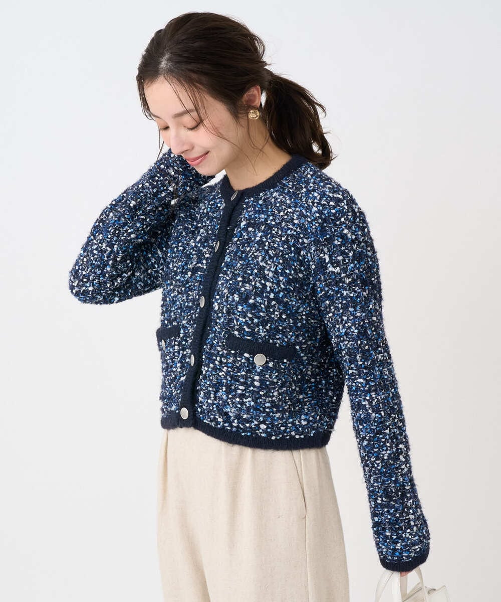 F1SDD62200 MK MICHEL KLEIN(小さいサイズ)(メゾン ドゥ サンク) 【小さいサイズ】ツイードニットジャケット/洗える ホワイト