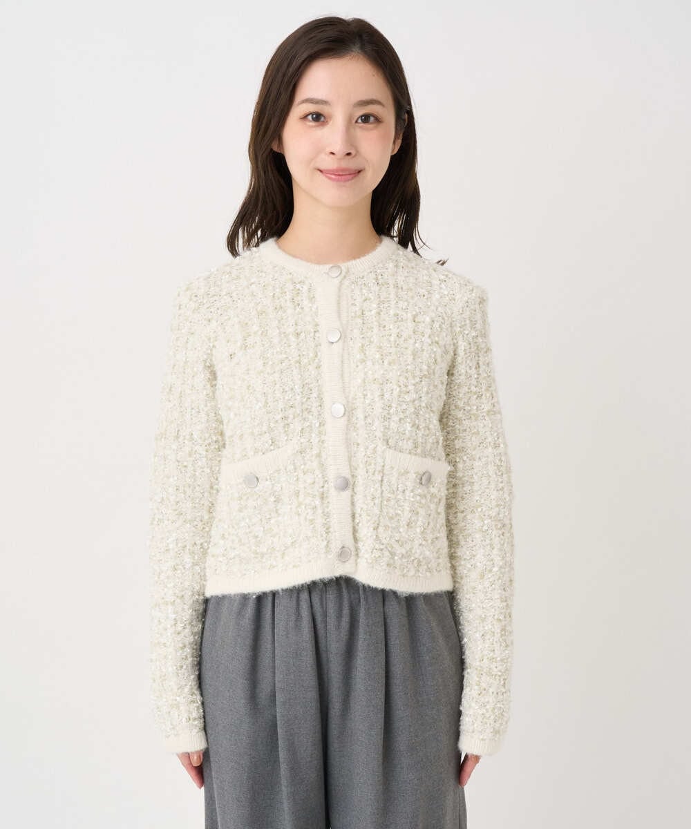 F1SDD62200 MK MICHEL KLEIN(小さいサイズ)(メゾン ドゥ サンク) 【小さいサイズ】ツイードニットジャケット/洗える ホワイト