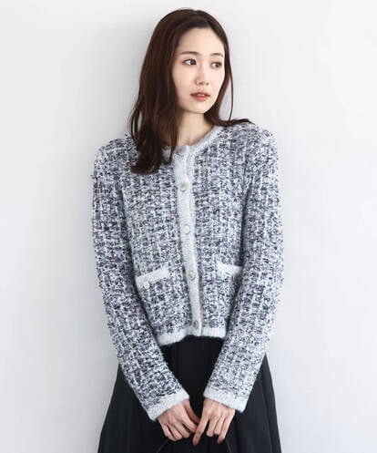 F1SDD62200 MK MICHEL KLEIN(小さいサイズ) ツイードニットジャケット/洗える