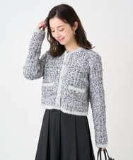 F1SDD62200 MK MICHEL KLEIN(小さいサイズ)(メゾン ドゥ サンク) 【小さいサイズ】ツイードニットジャケット/洗える グレー