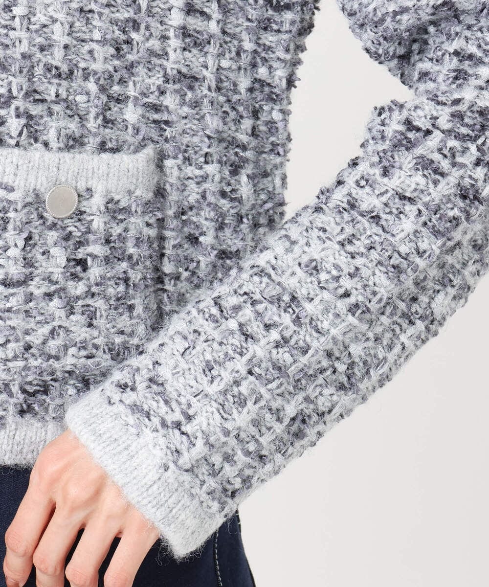 F1SDD62200 MK MICHEL KLEIN(小さいサイズ)(メゾン ドゥ サンク) ツイードニットジャケット/洗える グレー