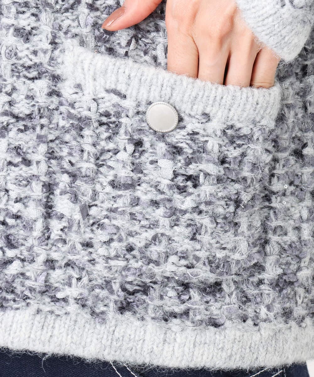 F1SDD62200 MK MICHEL KLEIN(小さいサイズ)(メゾン ドゥ サンク) ツイードニットジャケット/洗える グレー