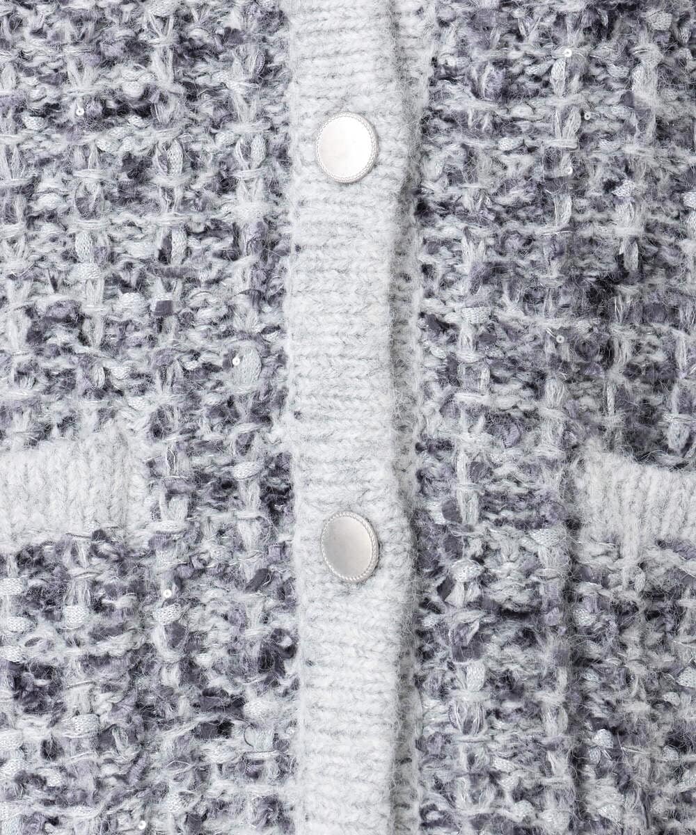 F1SDD62200 MK MICHEL KLEIN(小さいサイズ)(メゾン ドゥ サンク) ツイードニットジャケット/洗える グレー