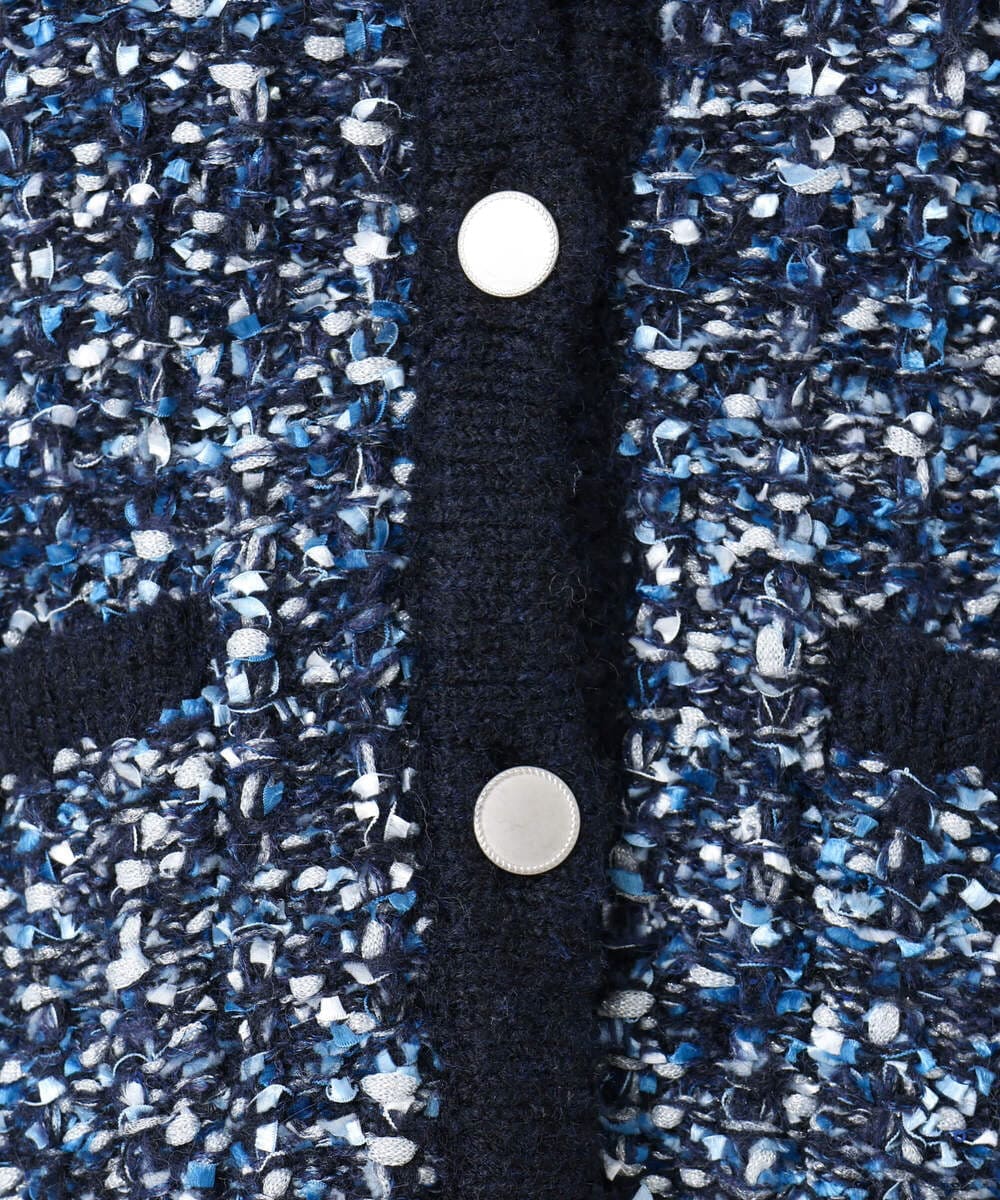 F1SDD62200 MK MICHEL KLEIN(小さいサイズ)(メゾン ドゥ サンク) ツイードニットジャケット/洗える グレー