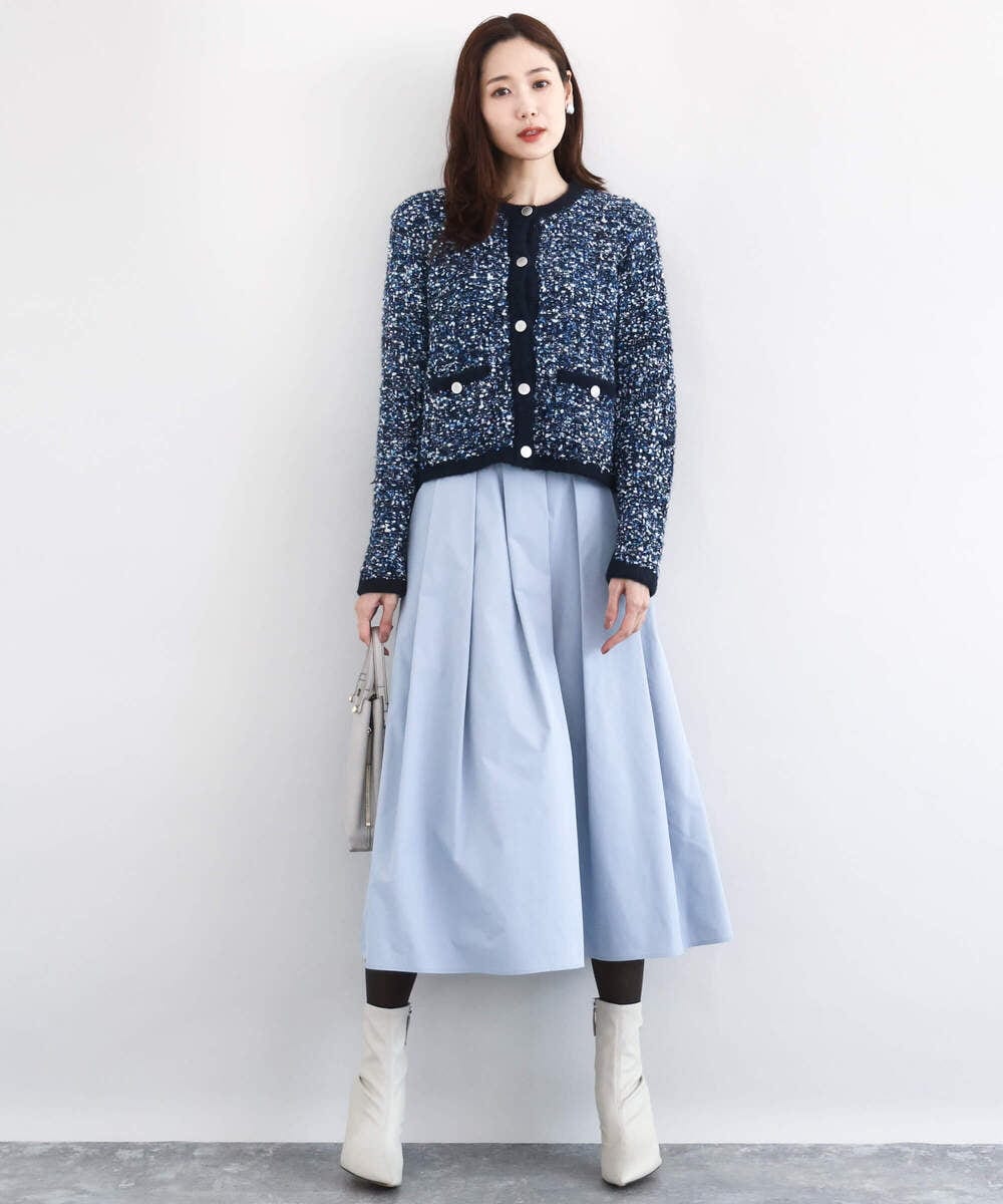 F1SDD62200 MK MICHEL KLEIN(小さいサイズ)(メゾン ドゥ サンク) ツイードニットジャケット/洗える グレー