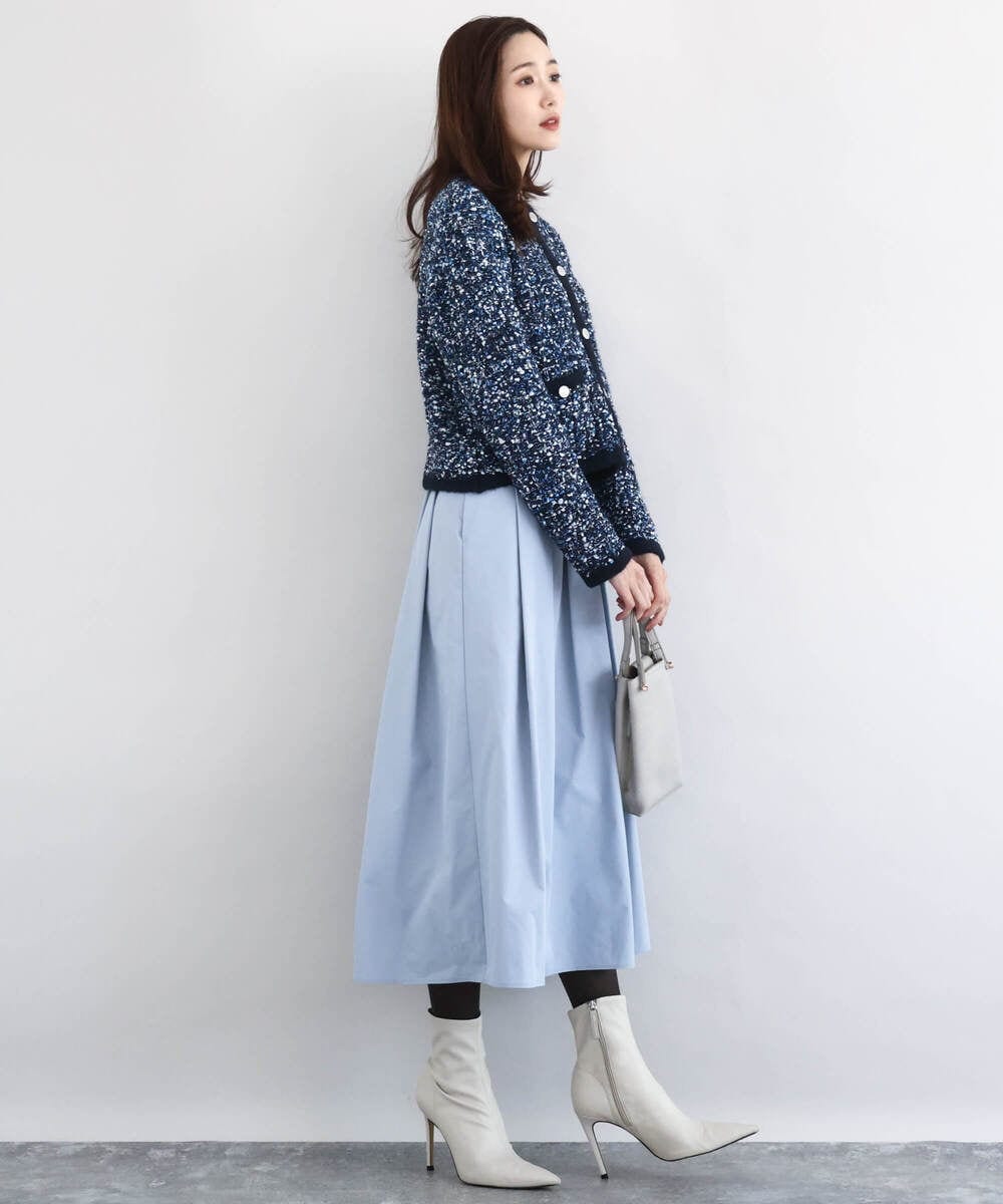 F1SDD62200 MK MICHEL KLEIN(小さいサイズ)(メゾン ドゥ サンク) ツイードニットジャケット/洗える グレー