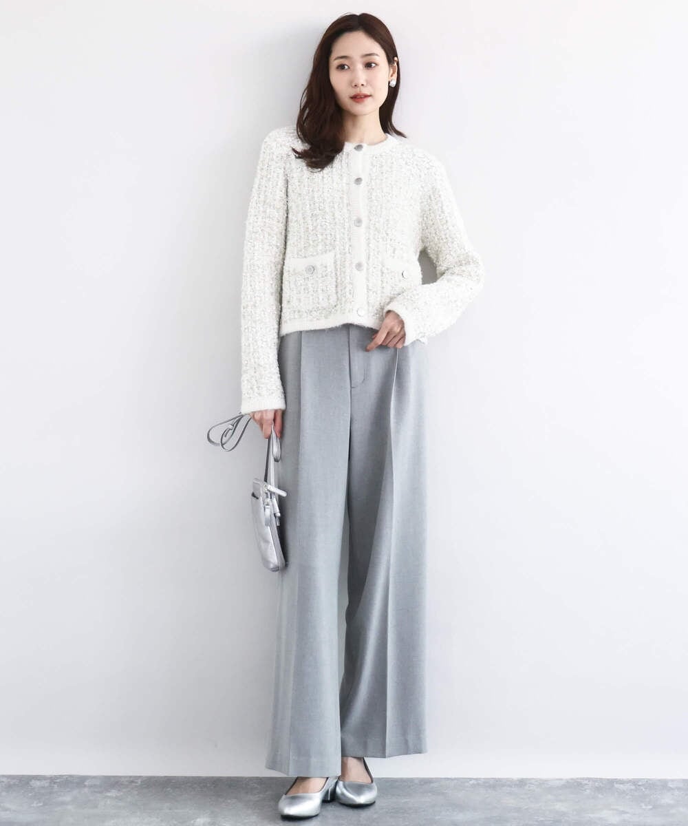 F1SDD62200 MK MICHEL KLEIN(小さいサイズ)(メゾン ドゥ サンク) ツイードニットジャケット/洗える グレー