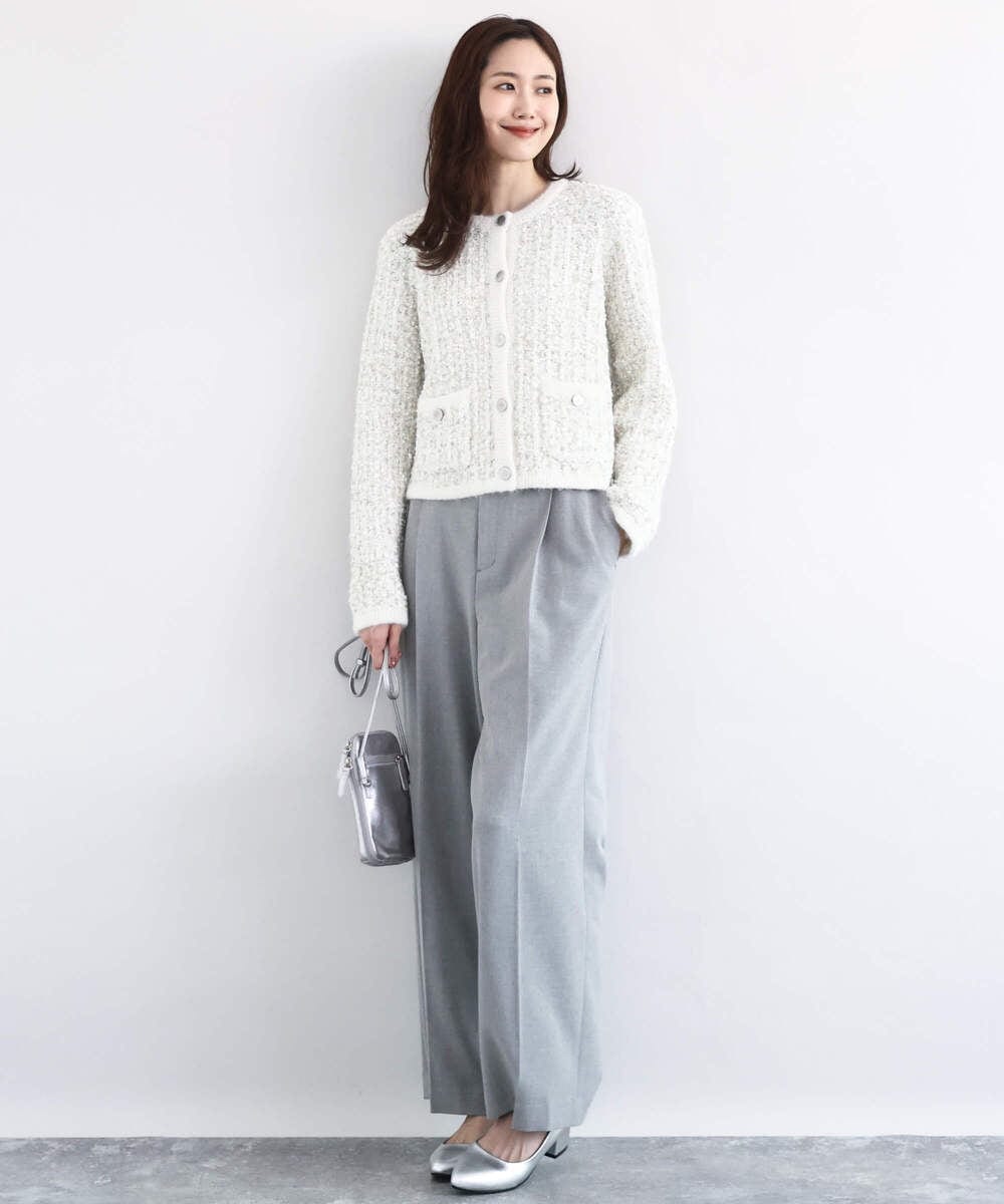 F1SDD62200 MK MICHEL KLEIN(小さいサイズ)(メゾン ドゥ サンク) ツイードニットジャケット/洗える グレー