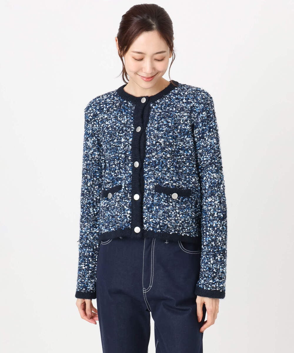 F1SDD62200 MK MICHEL KLEIN(小さいサイズ)(メゾン ドゥ サンク) ツイードニットジャケット/洗える グレー