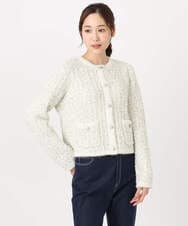 F1SDD62200 MK MICHEL KLEIN(小さいサイズ)(メゾン ドゥ サンク) ツイードニットジャケット/洗える グレー