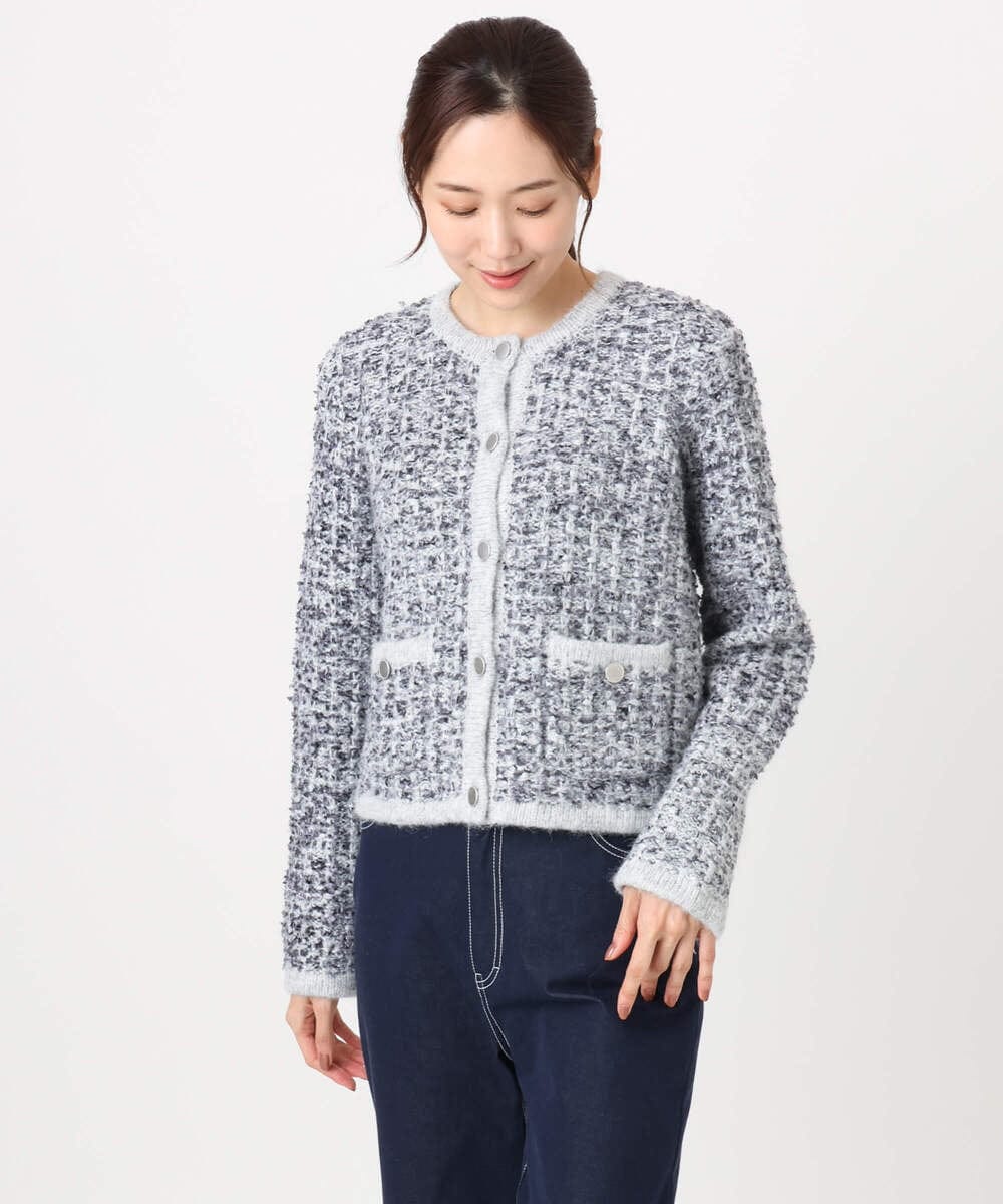 F1SDD62200 MK MICHEL KLEIN(小さいサイズ)(メゾン ドゥ サンク) ツイードニットジャケット/洗える グレー