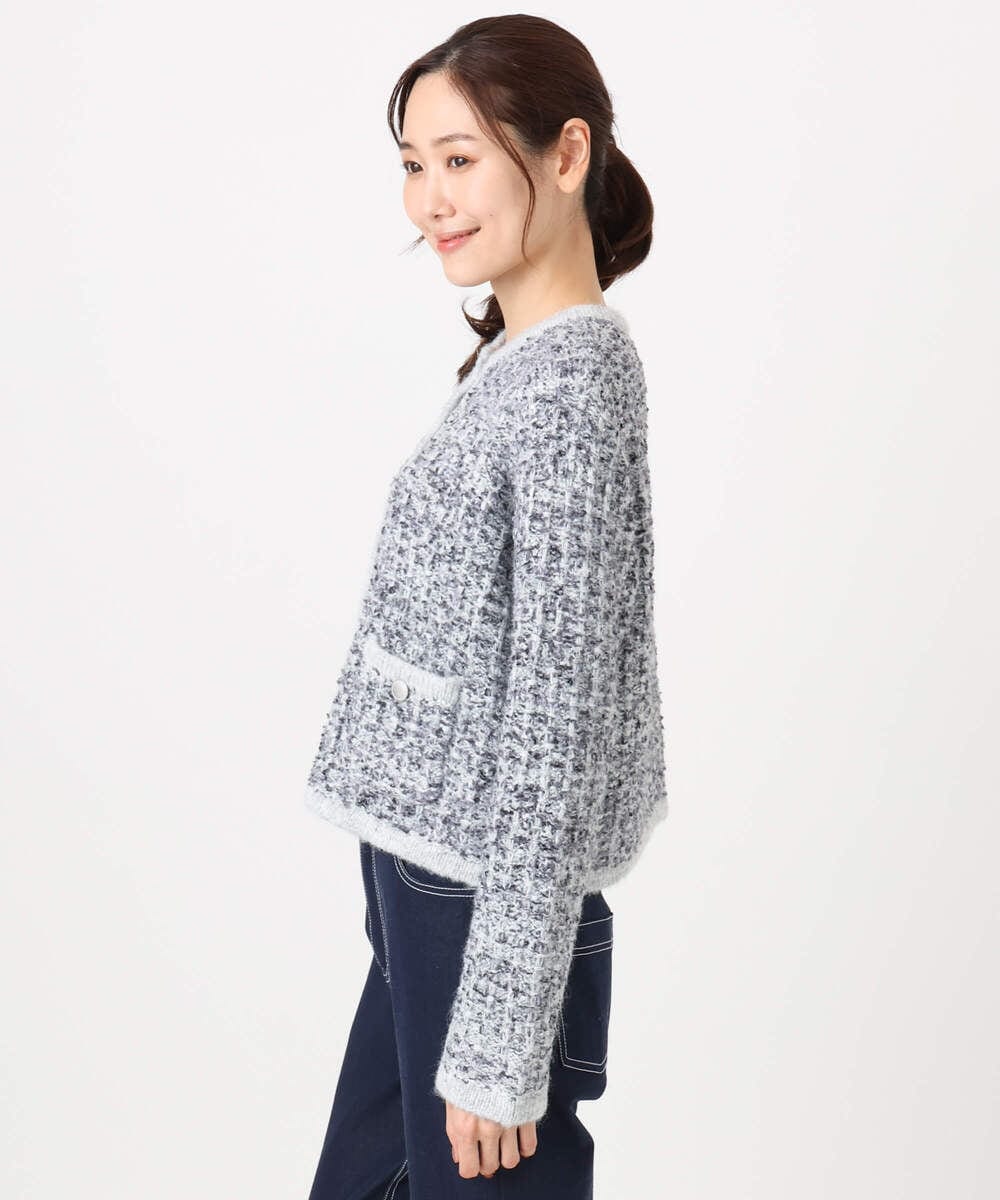 F1SDD62200 MK MICHEL KLEIN(小さいサイズ)(メゾン ドゥ サンク) ツイードニットジャケット/洗える グレー