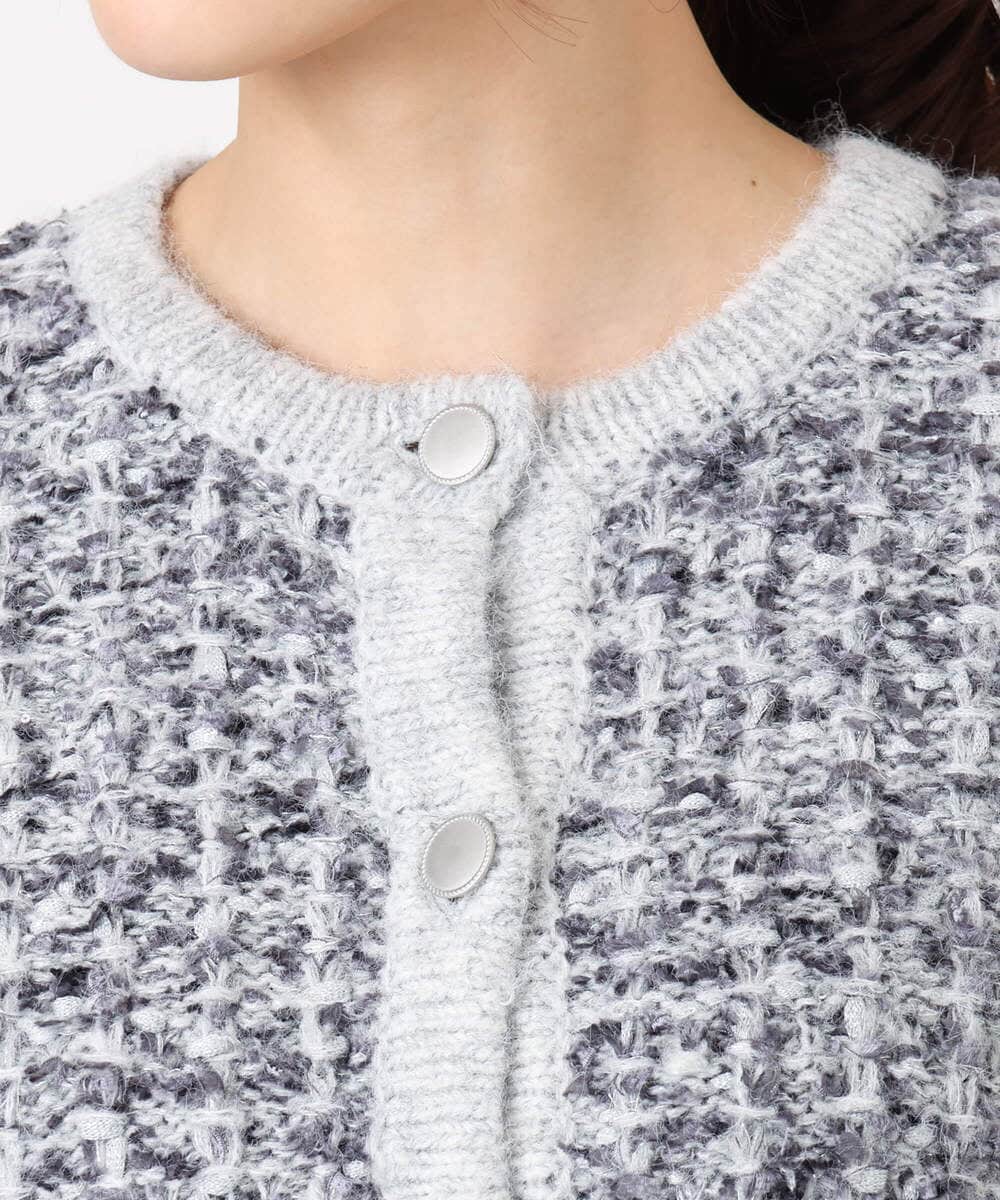 F1SDD62200 MK MICHEL KLEIN(小さいサイズ)(メゾン ドゥ サンク) ツイードニットジャケット/洗える グレー