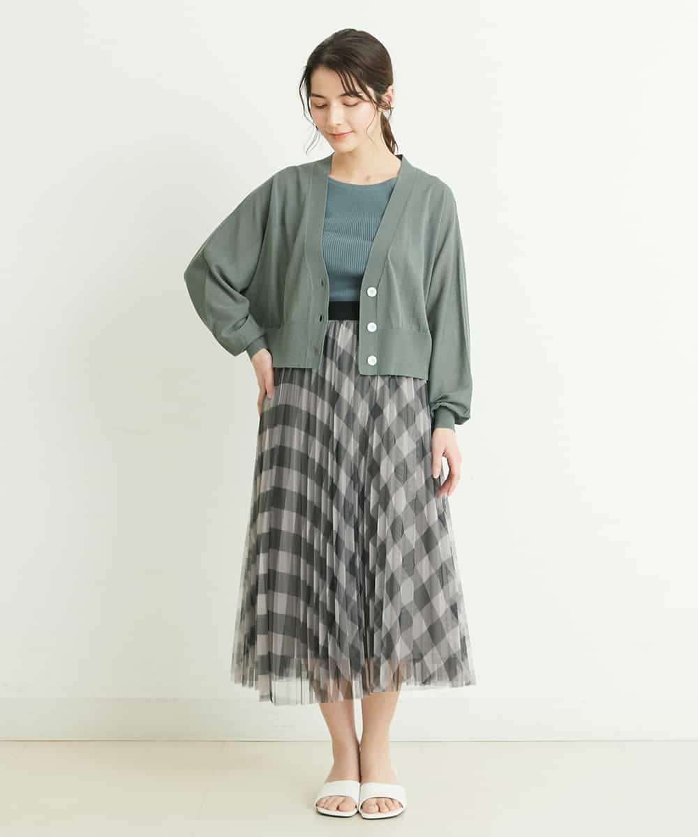 F1SFP01110 MK MICHEL KLEIN(小さいサイズ)(メゾン ドゥ サンク) 【小さいサイズ/洗える】ショート丈ドルマンスリーブカーディガン グリーン