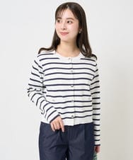 F1SGA31160 MK MICHEL KLEIN(小さいサイズ)(メゾン ドゥ サンク) 【小さいサイズ】ミラノリブニットカーディガン/洗える ホワイト(ボーダー)