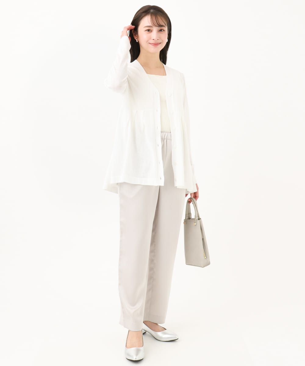 F1SGA41150 MK MICHEL KLEIN(小さいサイズ)(メゾン ドゥ サンク) 【小さいサイズ】ペプラムデザインVネックニットカーディガン/接触冷感/UVカット/洗える ホワイト