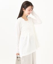 F1SGA41150 MK MICHEL KLEIN(小さいサイズ)(メゾン ドゥ サンク) 【小さいサイズ】ペプラムデザインVネックニットカーディガン/接触冷感/UVカット/洗える ホワイト