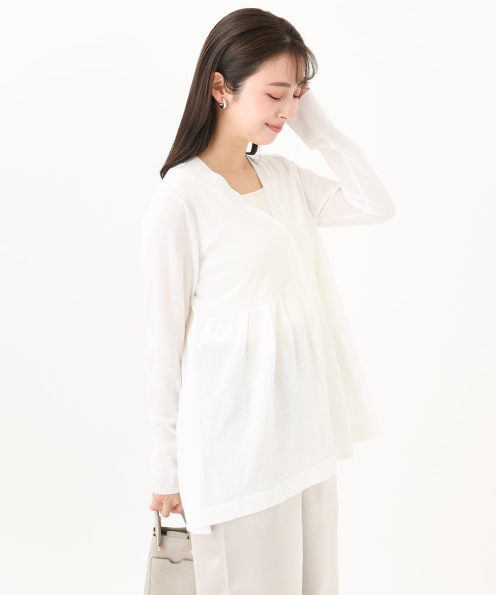 F1SGA41150 MK MICHEL KLEIN(小さいサイズ)(メゾン ドゥ サンク) 【小さいサイズ】ペプラムデザインVネックニットカーディガン/接触冷感/UVカット/洗える ホワイト