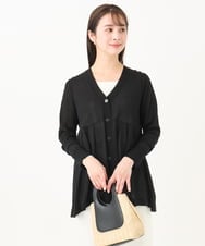 F1SGA41150 MK MICHEL KLEIN(小さいサイズ)(メゾン ドゥ サンク) 【小さいサイズ】ペプラムデザインVネックニットカーディガン/接触冷感/UVカット/洗える ホワイト