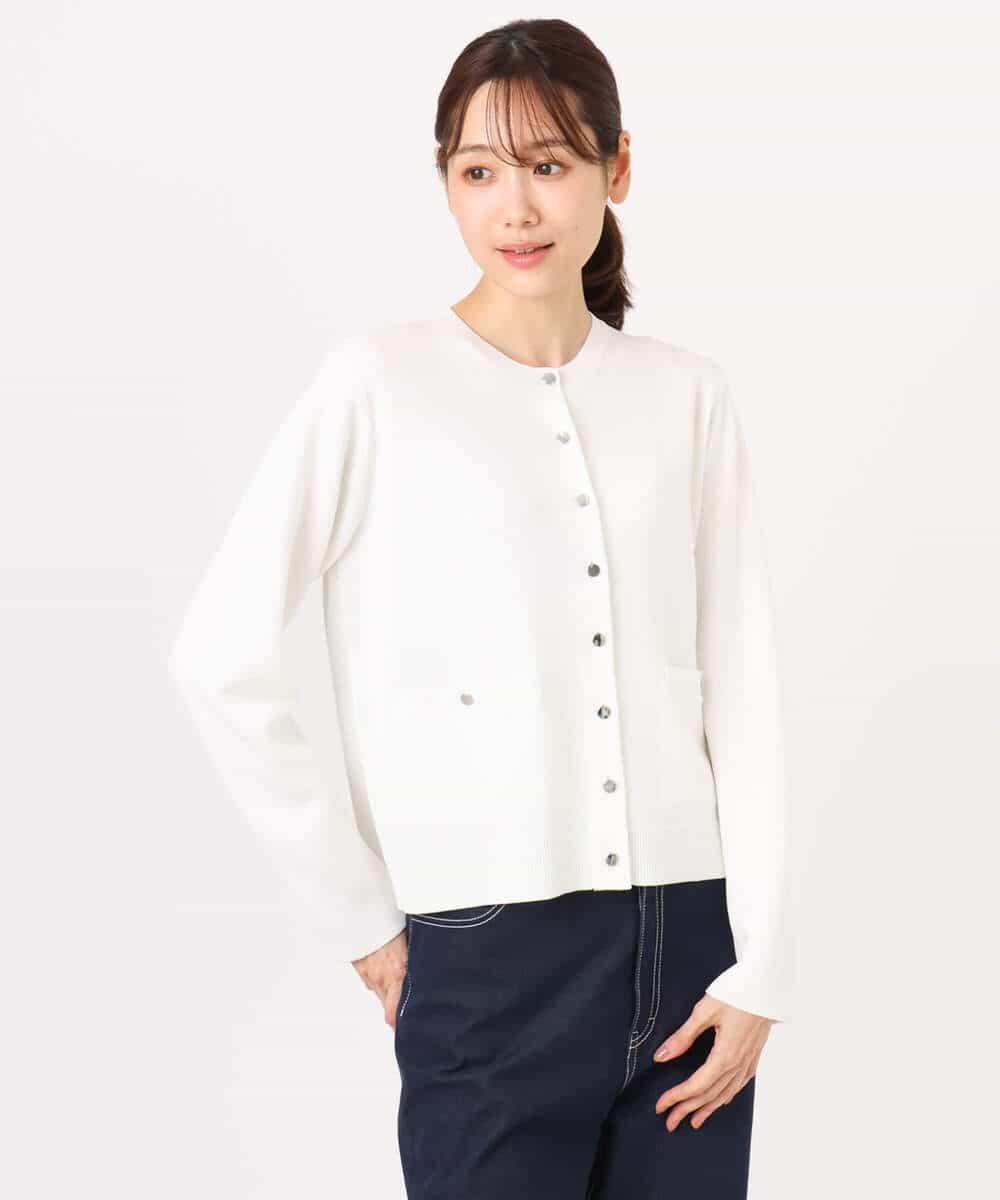 F1SGD20160 MK MICHEL KLEIN(小さいサイズ)(メゾン ドゥ サンク) 【小さいサイズ】綿混ニットカーディガン/洗える ブルーグレー