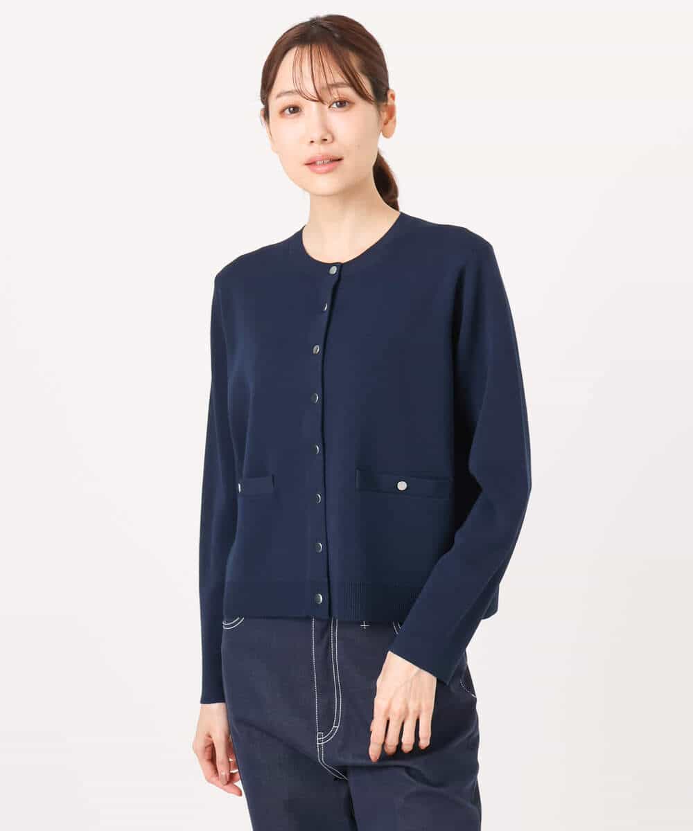 F1SGD20160 MK MICHEL KLEIN(小さいサイズ)(メゾン ドゥ サンク) 【小さいサイズ】綿混ニットカーディガン/洗える ブルーグレー