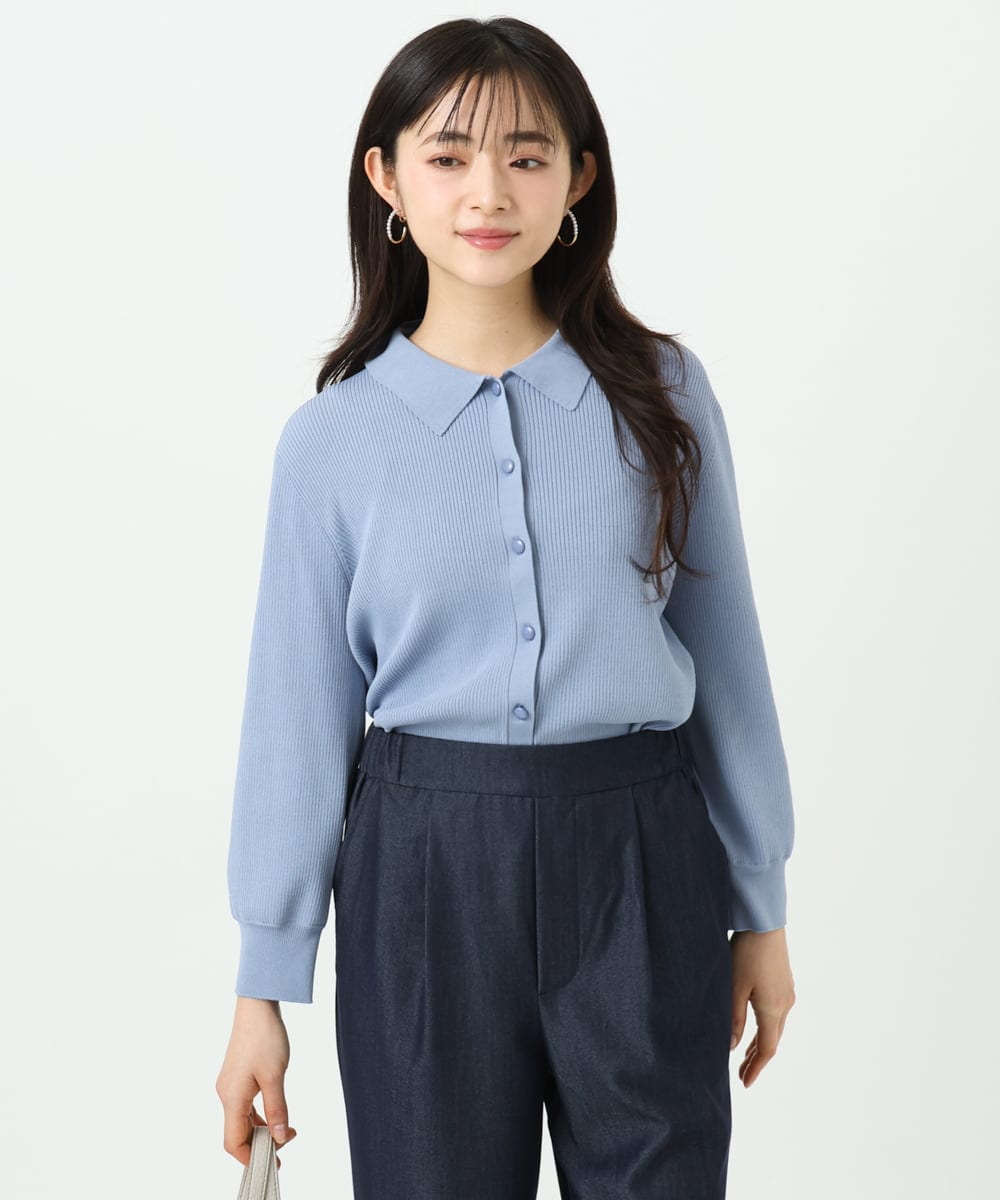 F1SGD31150 MK MICHEL KLEIN(小さいサイズ)(メゾン ドゥ サンク) 【小さいサイズ】襟付きニットプルオーバー/洗える ライトブルー