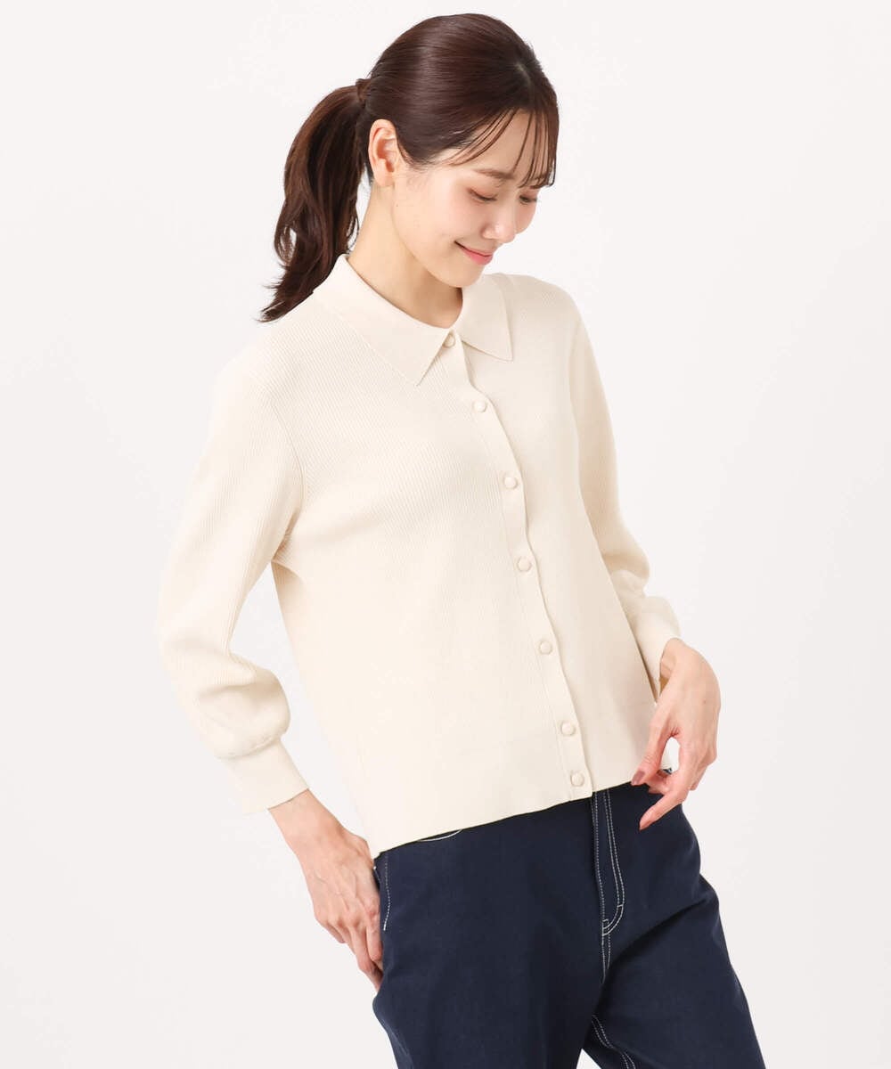 F1SGD31150 MK MICHEL KLEIN(小さいサイズ)(メゾン ドゥ サンク) 【小さいサイズ】襟付きニットプルオーバー/洗える ライトブルー