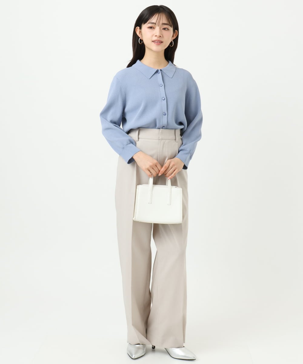 F1SGD31150 MK MICHEL KLEIN(小さいサイズ)(メゾン ドゥ サンク) 【小さいサイズ】襟付きニットプルオーバー/洗える ライトブルー