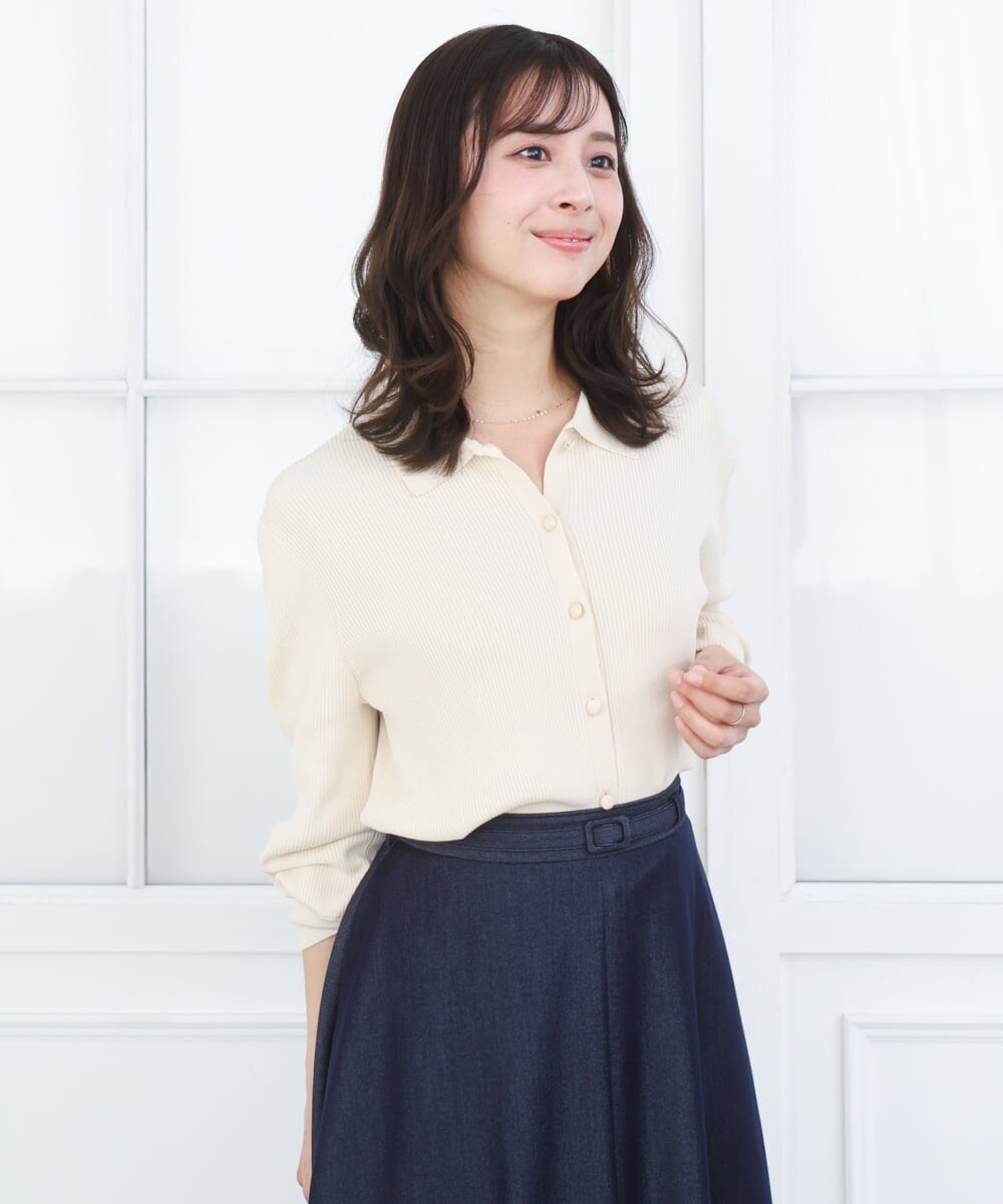 F1SGD31150 MK MICHEL KLEIN(小さいサイズ)(メゾン ドゥ サンク) 【小さいサイズ】襟付きニットプルオーバー/洗える ライトブルー