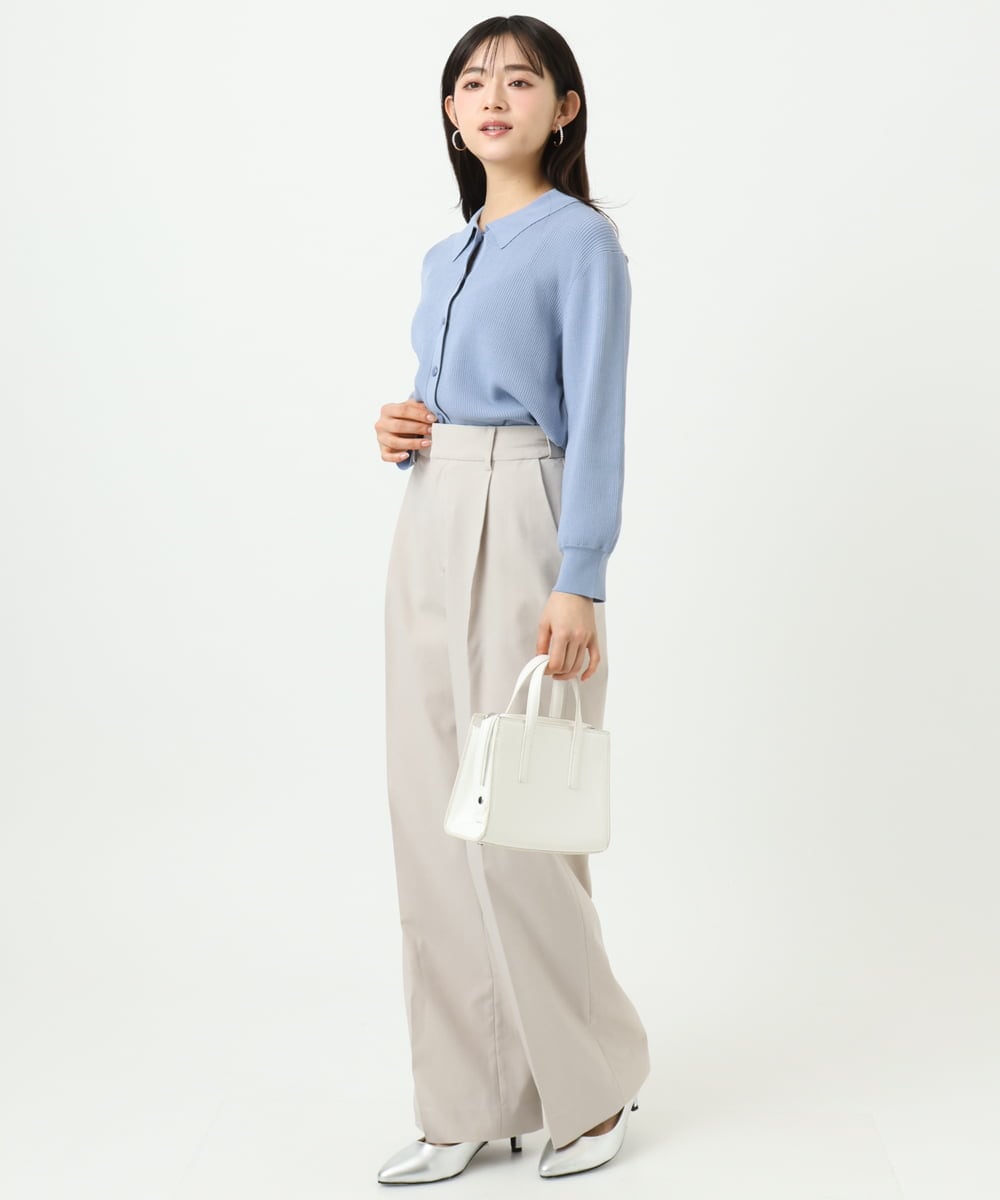 F1SGD31150 MK MICHEL KLEIN(小さいサイズ)(メゾン ドゥ サンク) 【小さいサイズ】襟付きニットプルオーバー/洗える ライトブルー