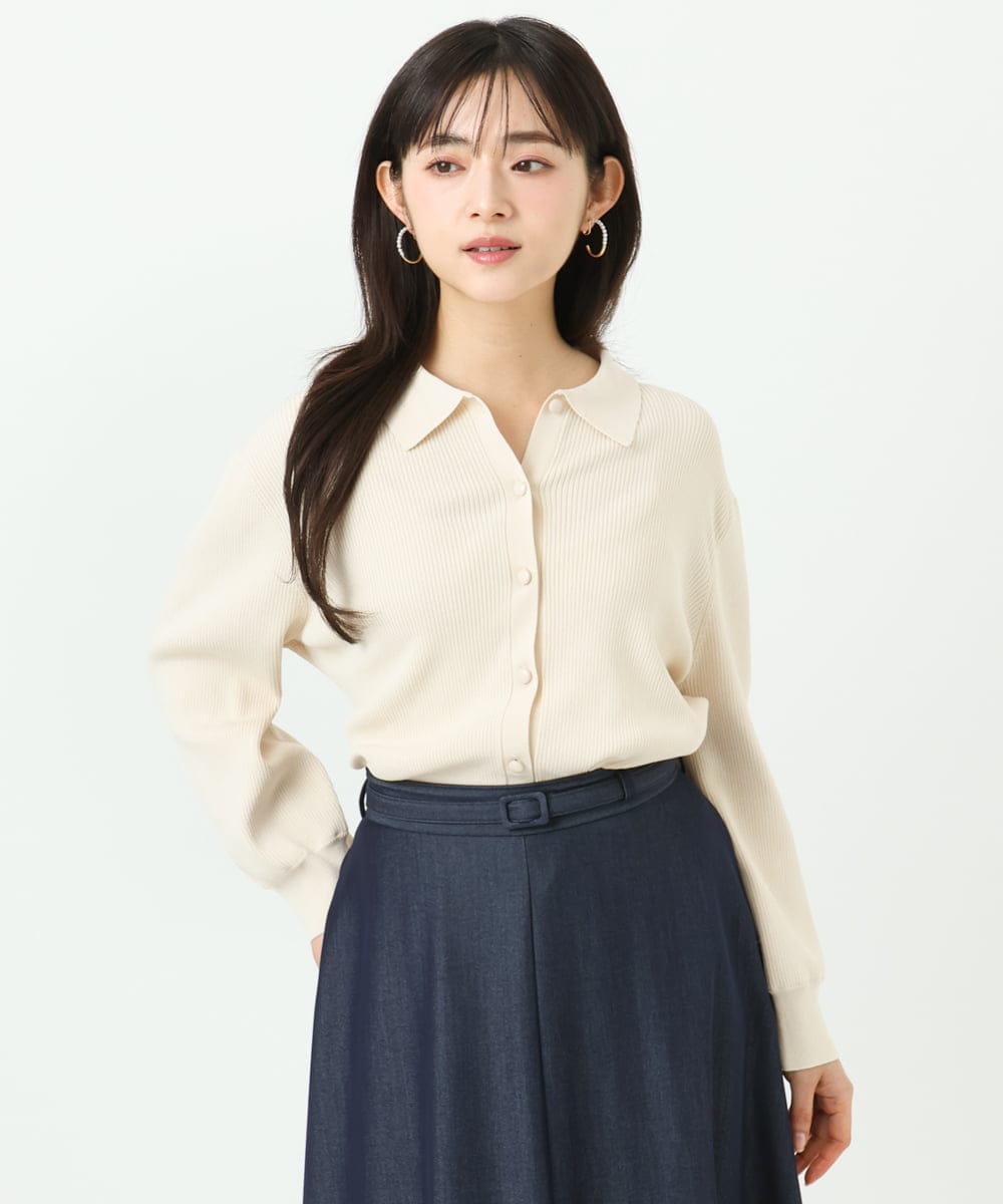 F1SGD31150 MK MICHEL KLEIN(小さいサイズ)(メゾン ドゥ サンク) 【小さいサイズ】襟付きニットプルオーバー/洗える ライトブルー