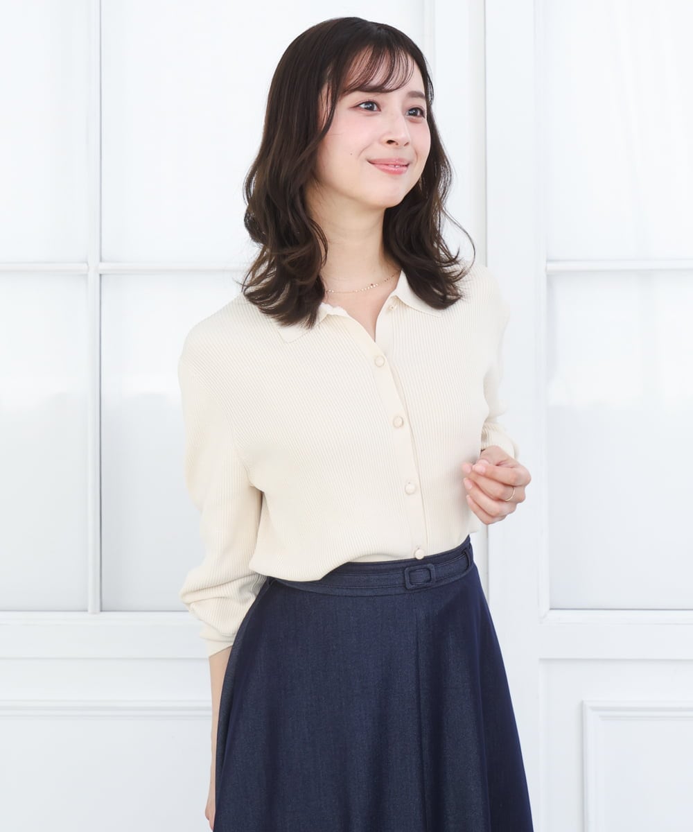 F1SGD31150 MK MICHEL KLEIN(小さいサイズ)(メゾン ドゥ サンク) 【小さいサイズ】襟付きニットプルオーバー/洗える ライトブルー