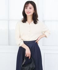 F1SGD31150 MK MICHEL KLEIN(小さいサイズ)(メゾン ドゥ サンク) 【小さいサイズ】襟付きニットプルオーバー/洗える ライトブルー