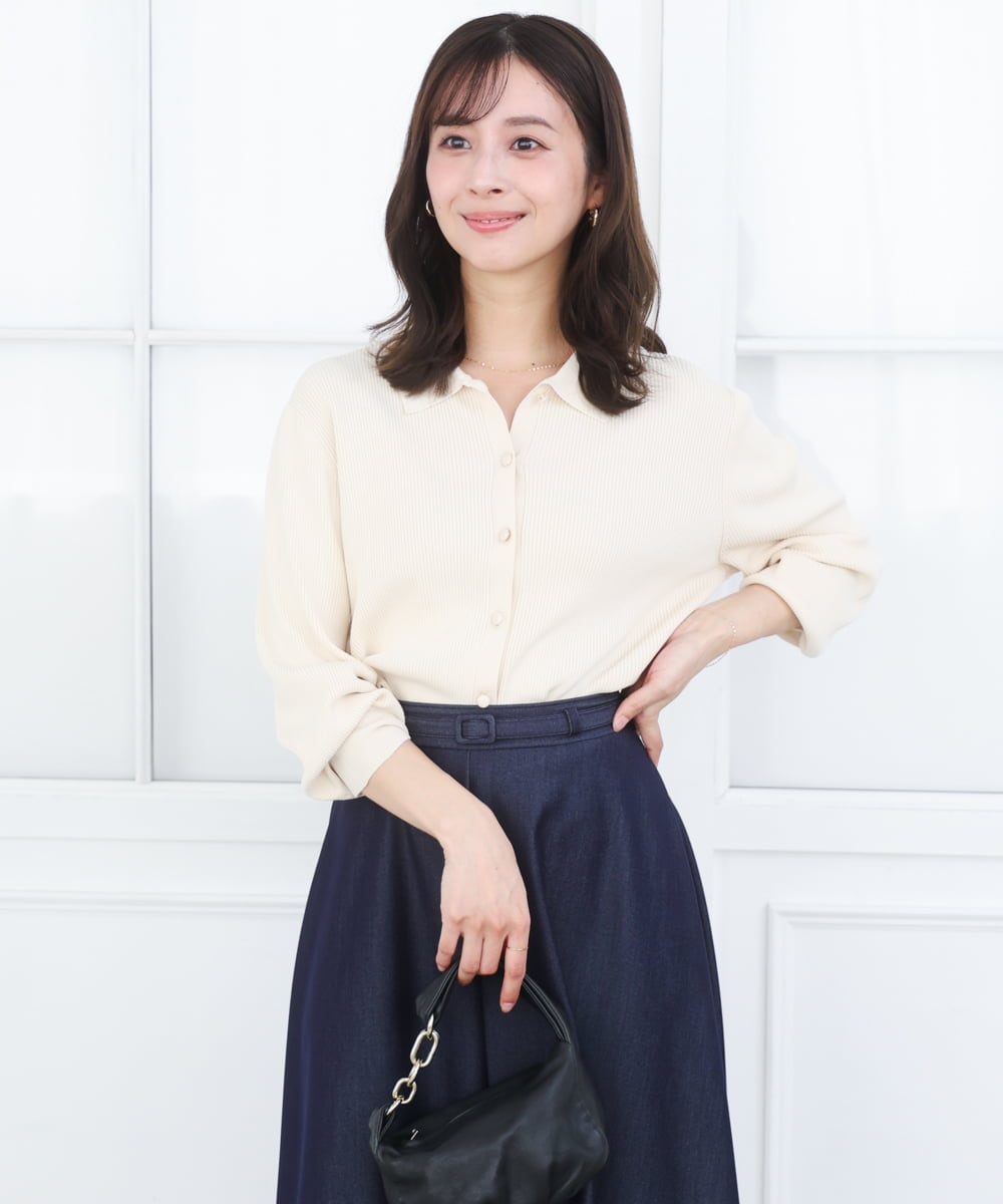 F1SGD31150 MK MICHEL KLEIN(小さいサイズ)(メゾン ドゥ サンク) 【小さいサイズ】襟付きニットプルオーバー/洗える ライトブルー