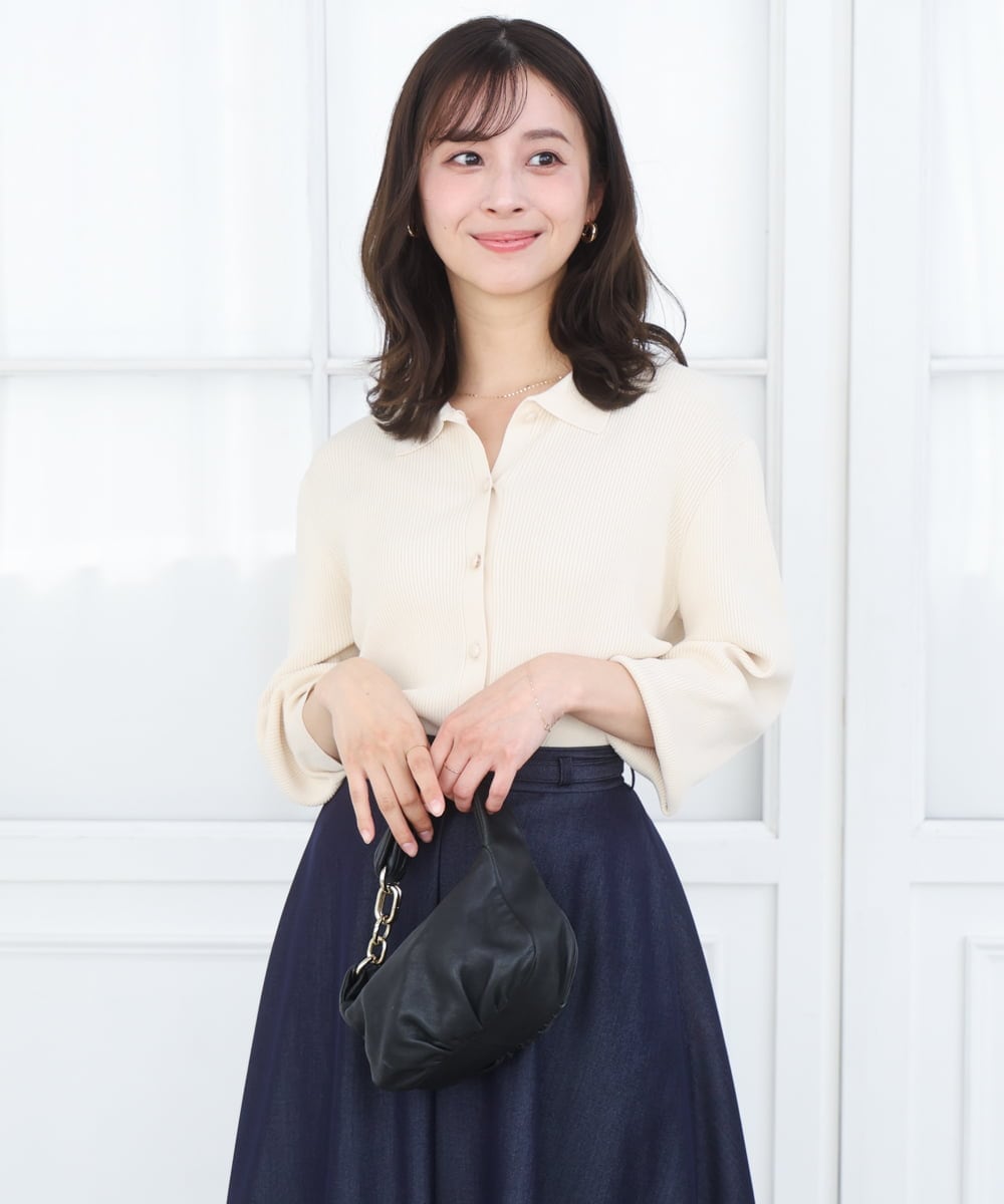 F1SGD31150 MK MICHEL KLEIN(小さいサイズ)(メゾン ドゥ サンク) 【小さいサイズ】襟付きニットプルオーバー/洗える ライトブルー