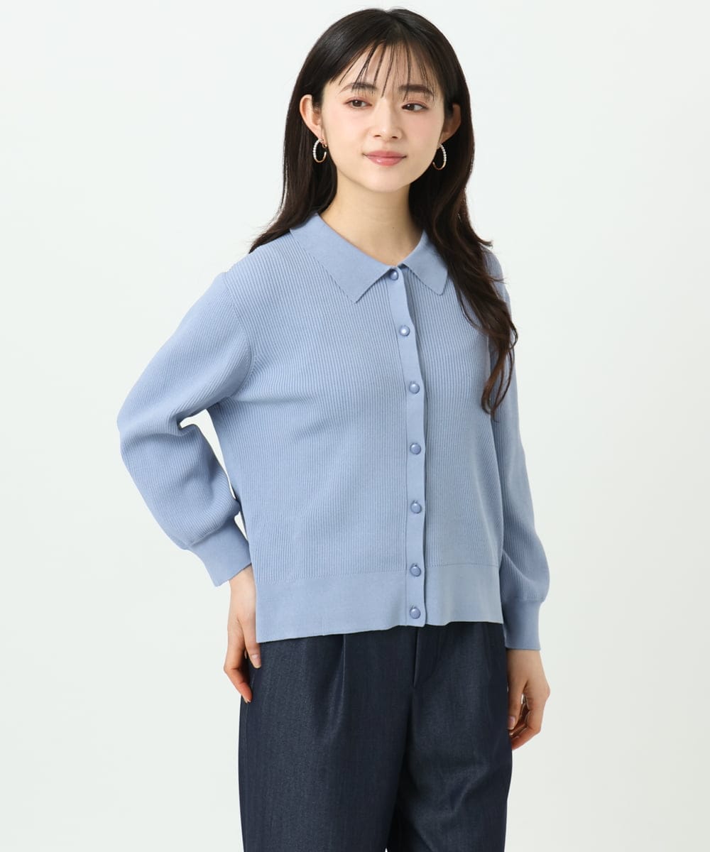 F1SGD31150 MK MICHEL KLEIN(小さいサイズ)(メゾン ドゥ サンク) 【小さいサイズ】襟付きニットプルオーバー/洗える ライトブルー