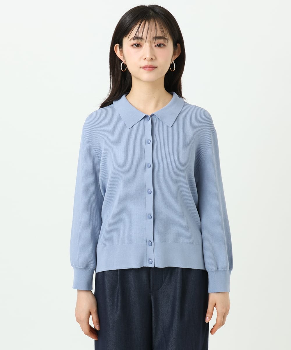 F1SGD31150 MK MICHEL KLEIN(小さいサイズ)(メゾン ドゥ サンク) 【小さいサイズ】襟付きニットプルオーバー/洗える ライトブルー