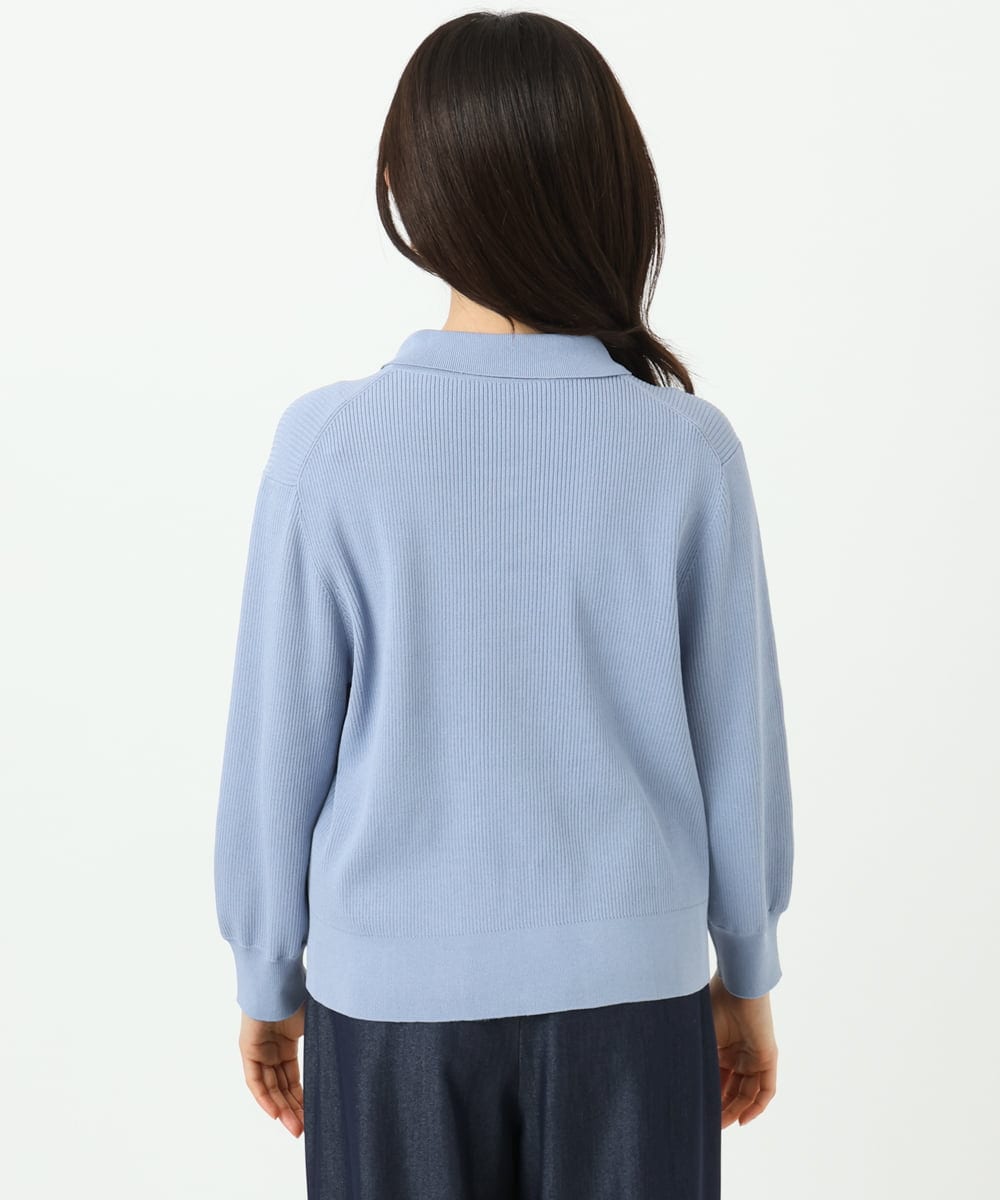 F1SGD31150 MK MICHEL KLEIN(小さいサイズ)(メゾン ドゥ サンク) 【小さいサイズ】襟付きニットプルオーバー/洗える ライトブルー