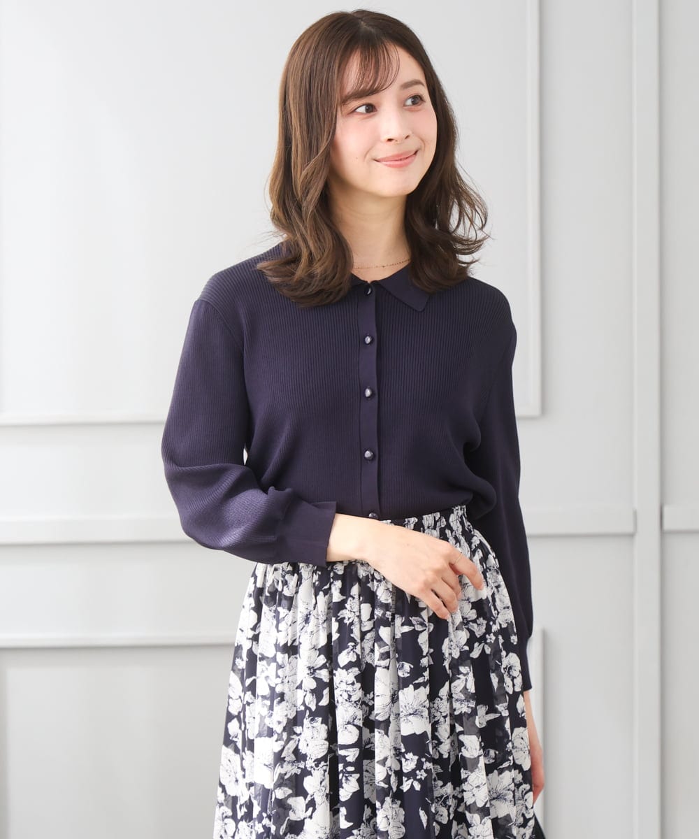 F1SGD31150 MK MICHEL KLEIN(小さいサイズ)(メゾン ドゥ サンク) 【小さいサイズ】襟付きニットプルオーバー/洗える ネイビー