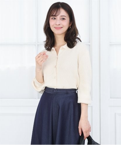 F1SGD31150 MK MICHEL KLEIN(小さいサイズ) 【小さいサイズ】襟付きニットプルオーバー/洗える