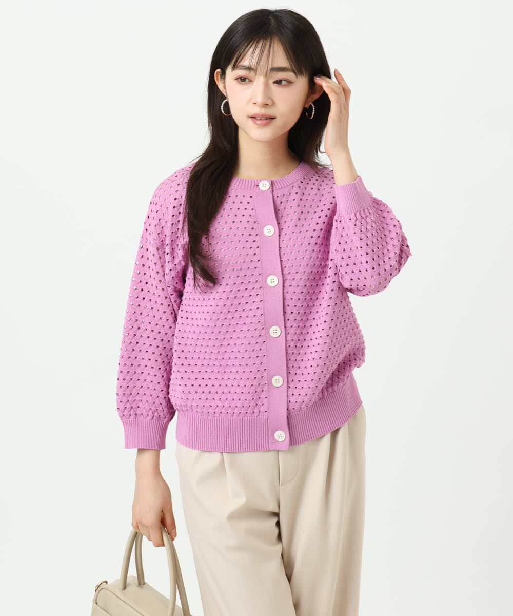 F1SGD32150 MK MICHEL KLEIN(小さいサイズ)(メゾン ドゥ サンク) 【小さいサイズ】アイレット編みニット/前後2way/洗える ピンク