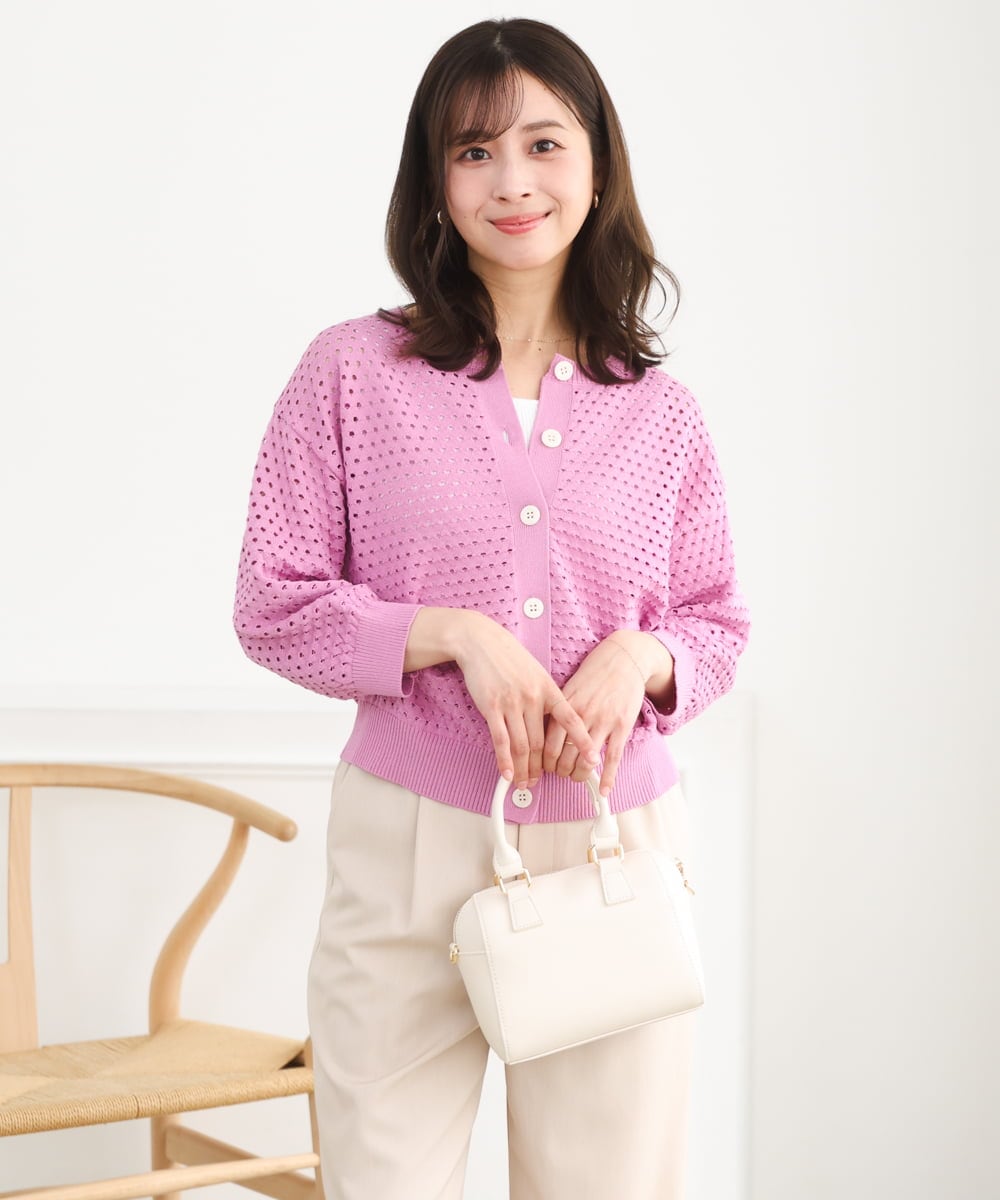 F1SGD32150 MK MICHEL KLEIN(小さいサイズ)(メゾン ドゥ サンク) 【小さいサイズ】アイレット編みニット/前後2way/洗える ピンク