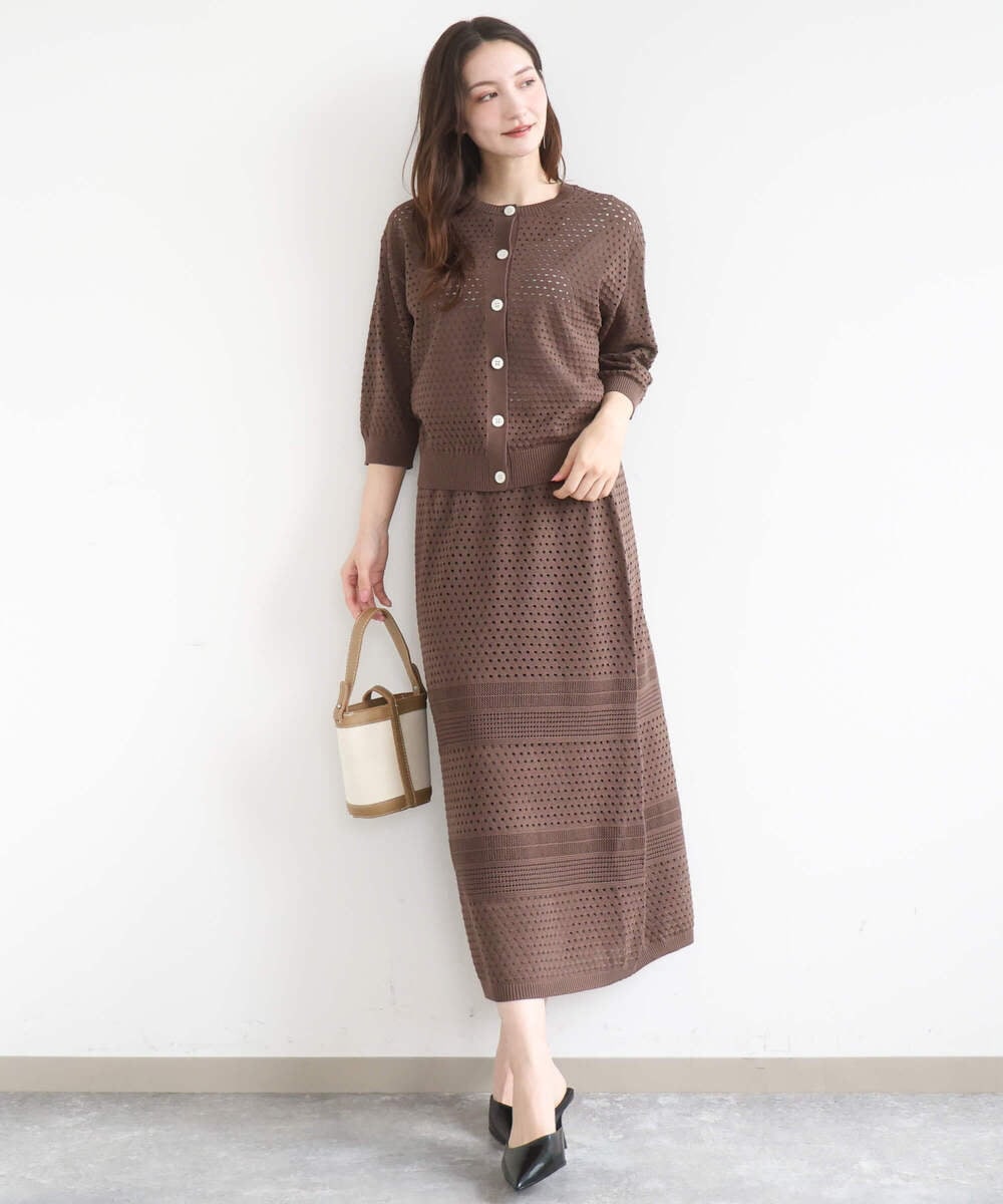 F1SGD32150 MK MICHEL KLEIN(小さいサイズ)(メゾン ドゥ サンク) 【小さいサイズ】アイレット編みニット/前後2way/洗える ピンク