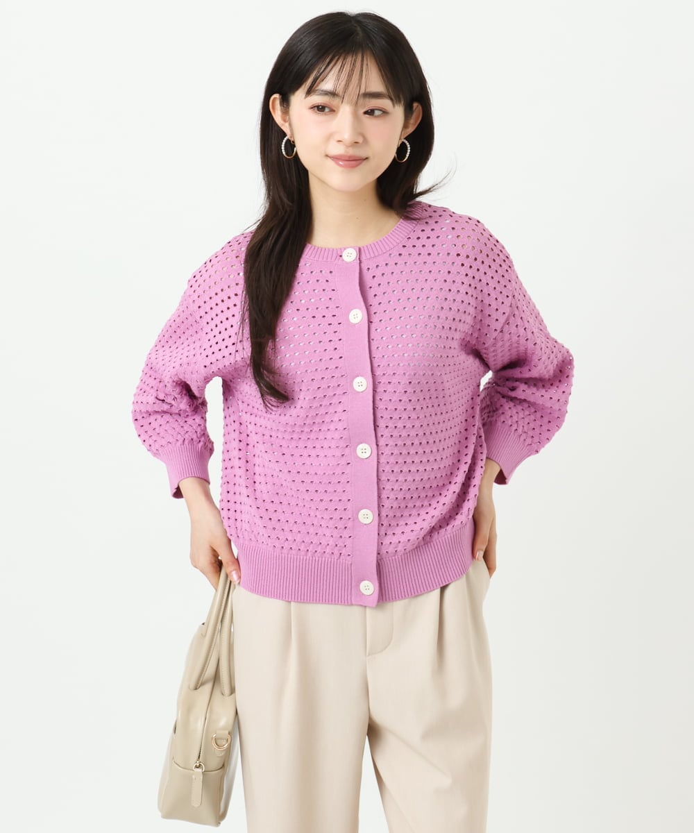 F1SGD32150 MK MICHEL KLEIN(小さいサイズ)(メゾン ドゥ サンク) 【小さいサイズ】アイレット編みニット/前後2way/洗える ピンク